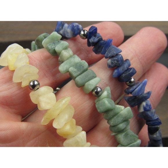 8" Sterling Silver Triple Stone Sodalite And More Bracelet Vintage Elegant - Picture 3 of 6